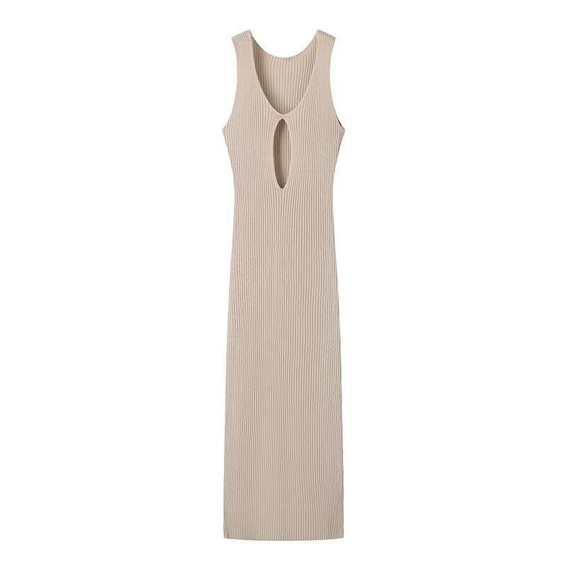 Slit V-neck Hollow Knitted Dress