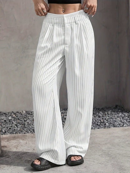 Stripe High Waist Straight Leg Trousers