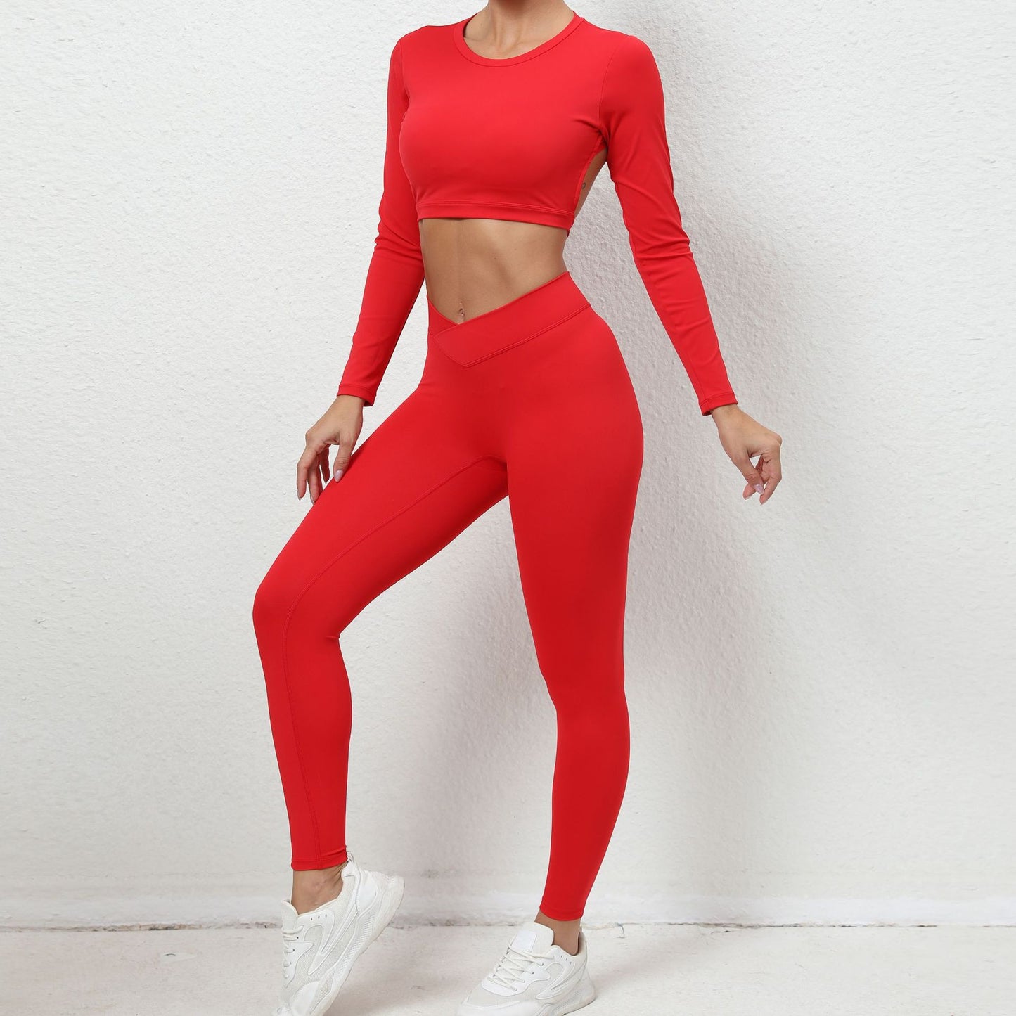 Open back sports top red front 