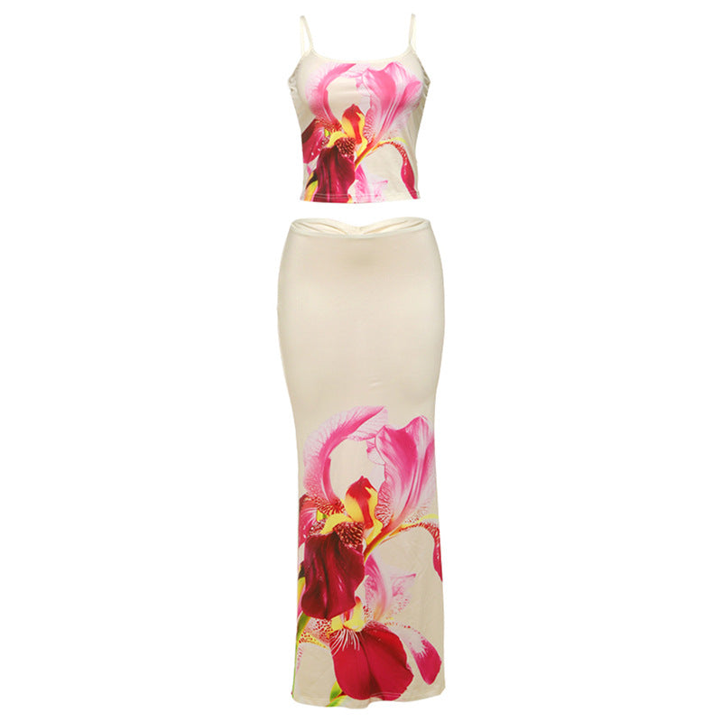 Flower Print Sleeveless Slip Skirt Set