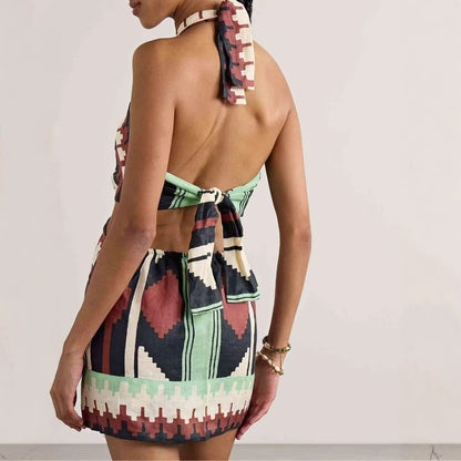 Halter Print Backless Dress