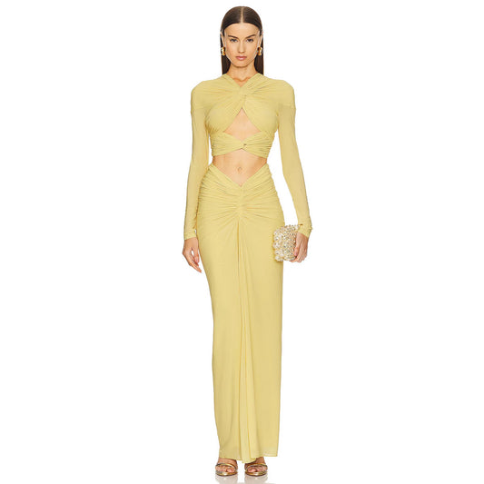 Twist Bare Midriff Slim Fit Skirt Set