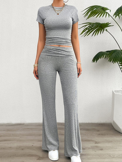 Solid Color Slim-Fit Short Sleeve Co-Ord Set