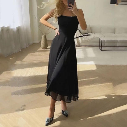 Square Collar Waist Solid Dress