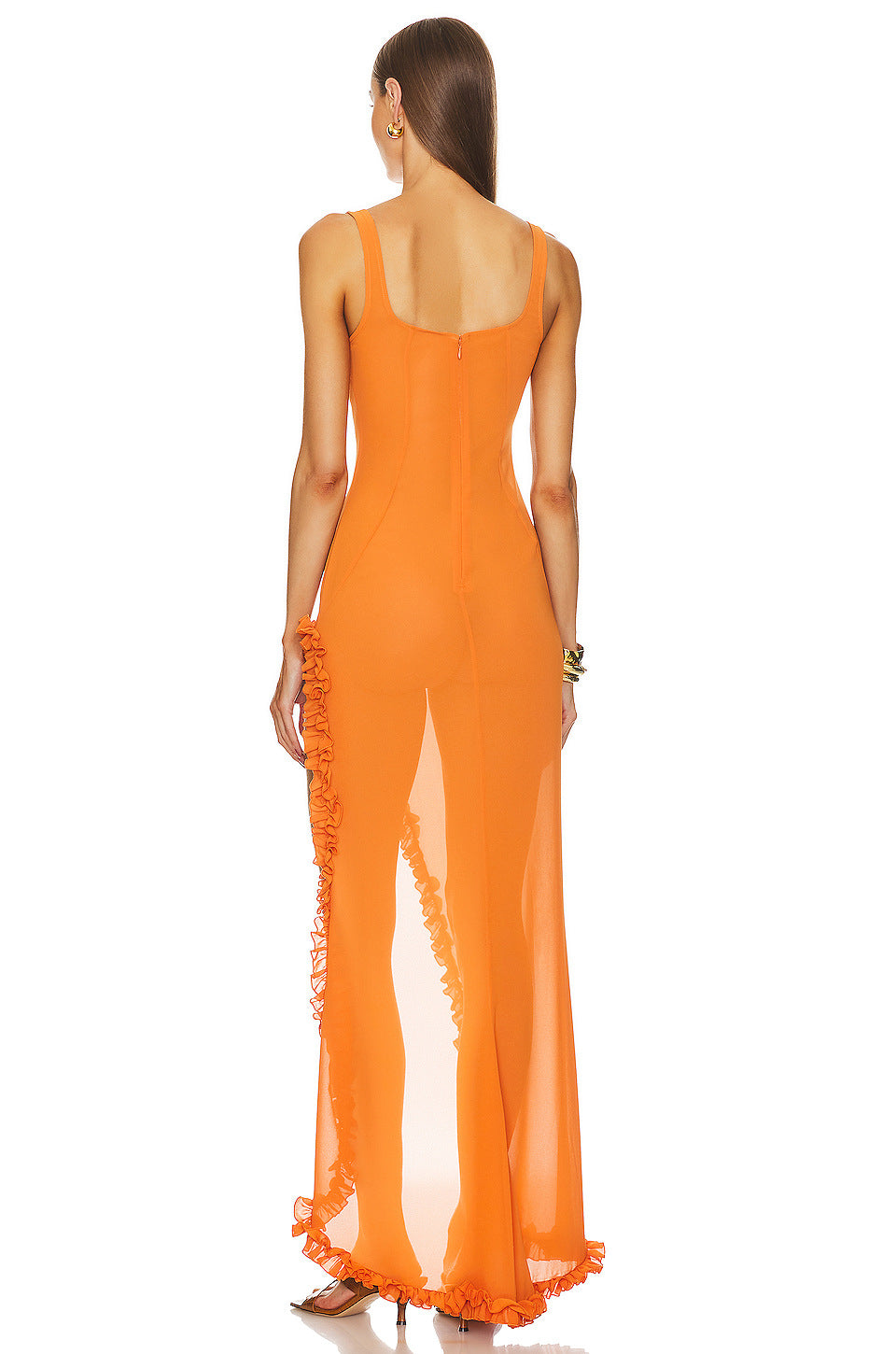Lace Ruffle Slit Dress