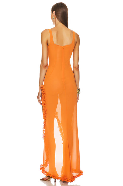 Lace Ruffle Slit Dress