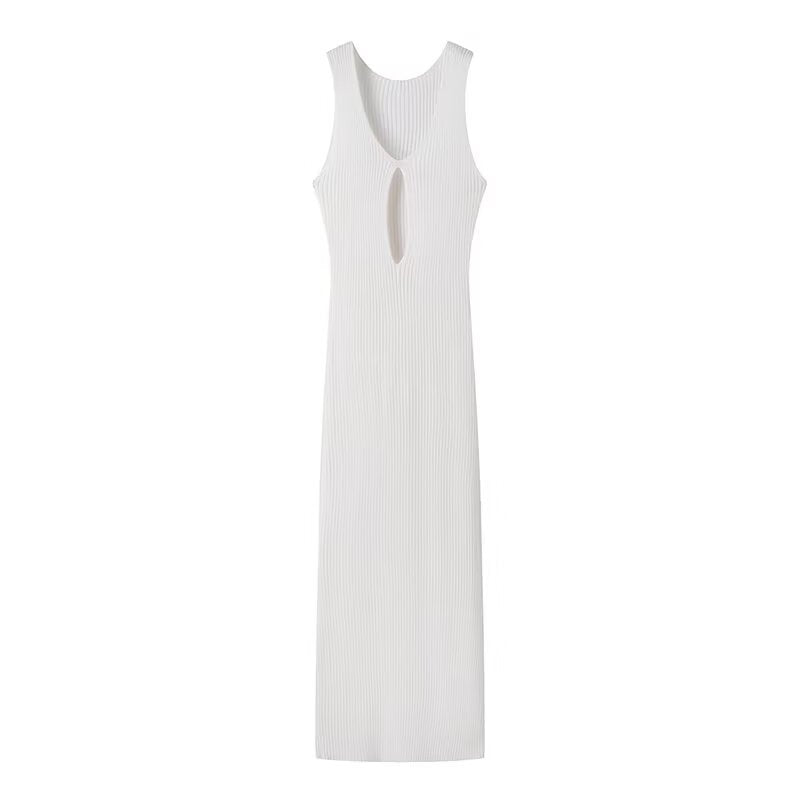 Slit V-neck Hollow Knitted Dress