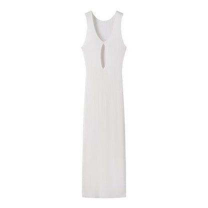 Slit V-neck Hollow Knitted Dress