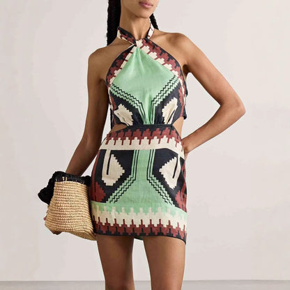 Halter Print Backless Dress