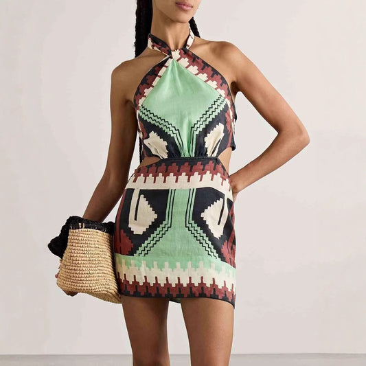 Halter Print Backless Dress