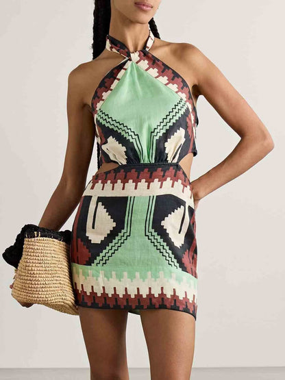 Halter Print Backless Dress