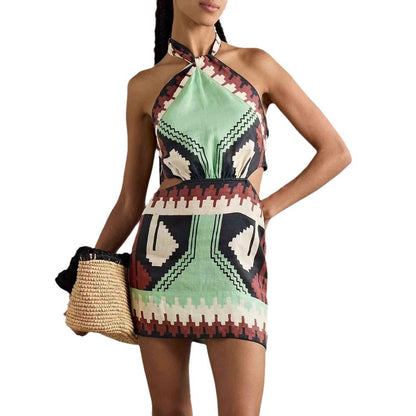 Halter Print Backless Dress