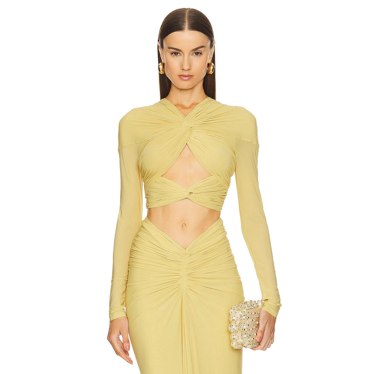 Twist Bare Midriff Slim Fit Skirt Set