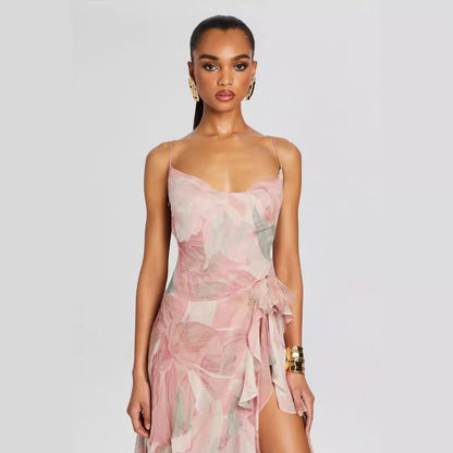 Irregular Oblique Ruffled Dress