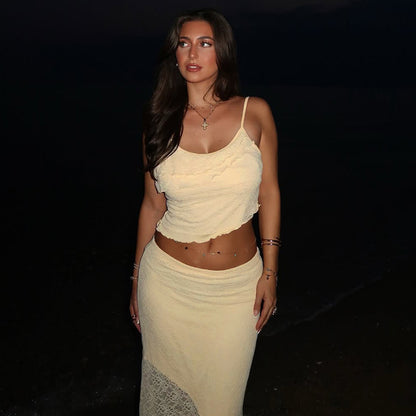 Lace Top and High Waist Skirt Two-piece Set