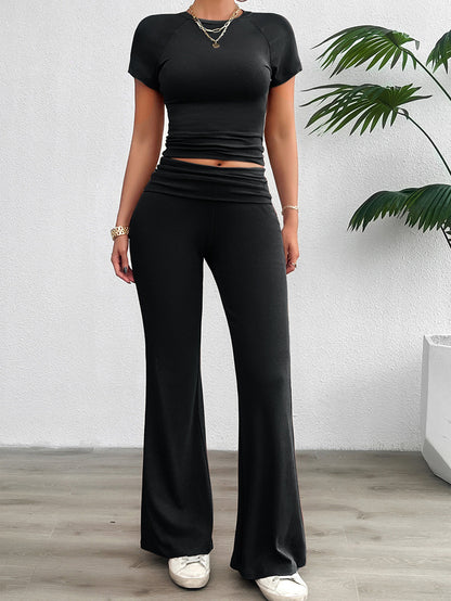 Solid Color Slim-Fit Short Sleeve Co-Ord Set