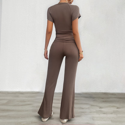 Solid Color Slim-Fit Short Sleeve Co-Ord Set