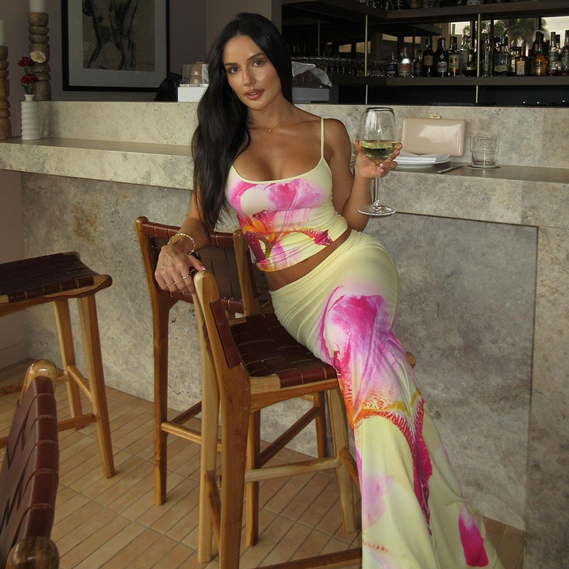 Flower Print Sleeveless Slip Skirt Set