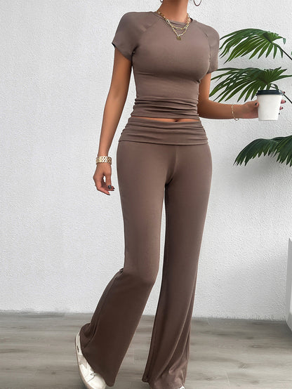 Solid Color Slim-Fit Short Sleeve Co-Ord Set