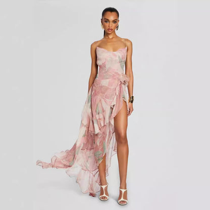 Irregular Oblique Ruffled Dress