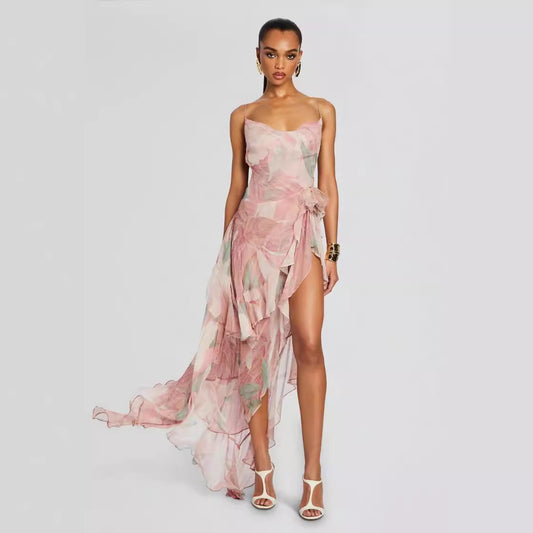 Irregular Oblique Ruffled Dress