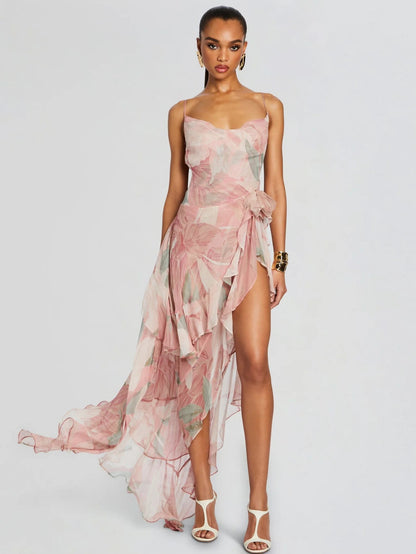 Irregular Oblique Ruffled Dress