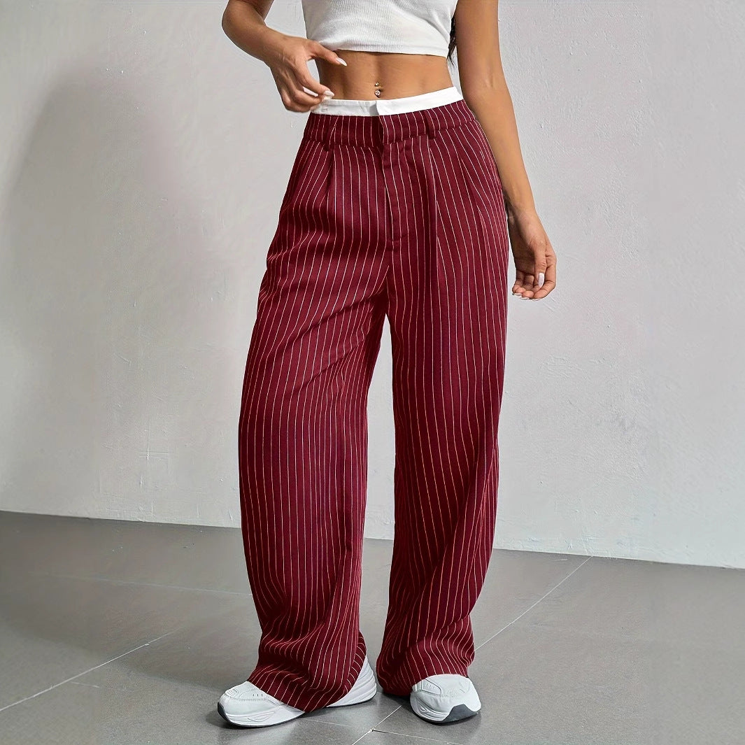 Stripe High Waist Straight Leg Trousers