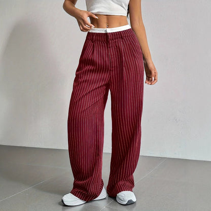 Stripe High Waist Straight Leg Trousers