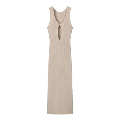 Slit V-neck Hollow Knitted Dress