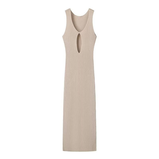 Slit V-neck Hollow Knitted Dress