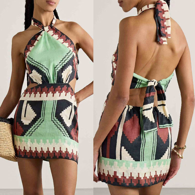 Halter Print Backless Dress