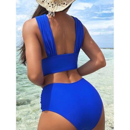 Cross-halterneck Pleated Bikini