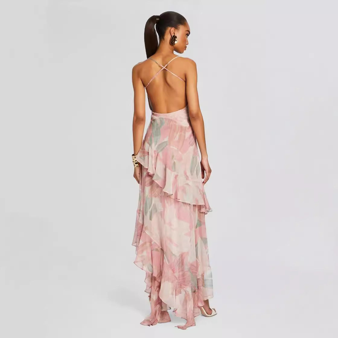 Irregular Oblique Ruffled Dress