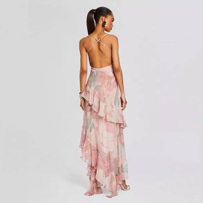 Irregular Oblique Ruffled Dress
