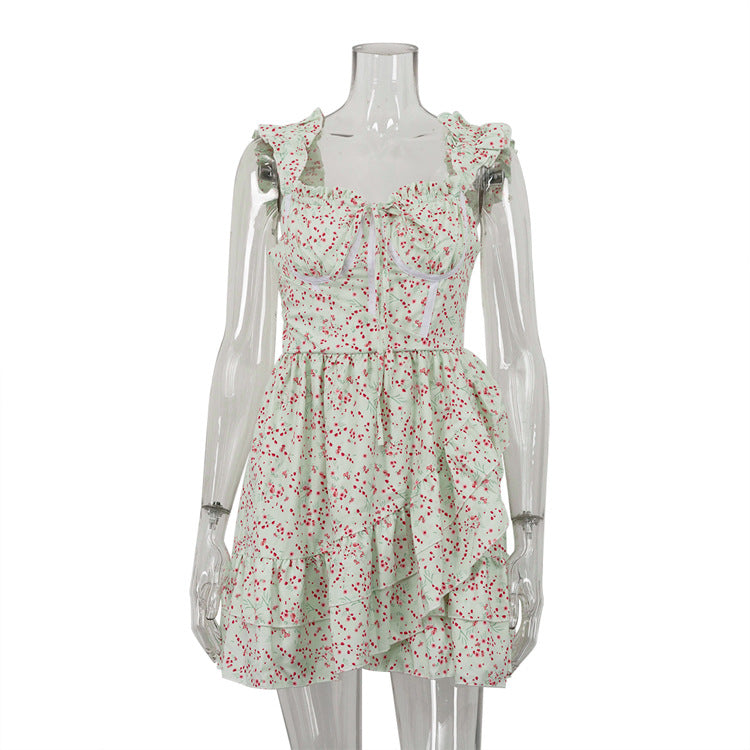 Asymmetric Floral Short Dress