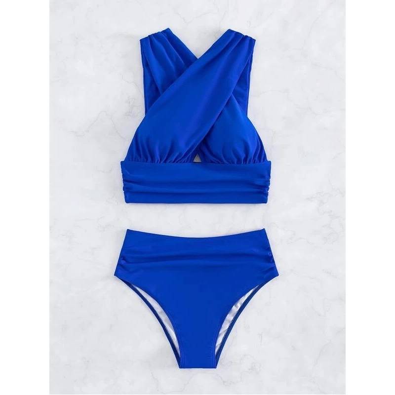 Cross-halterneck Pleated Bikini