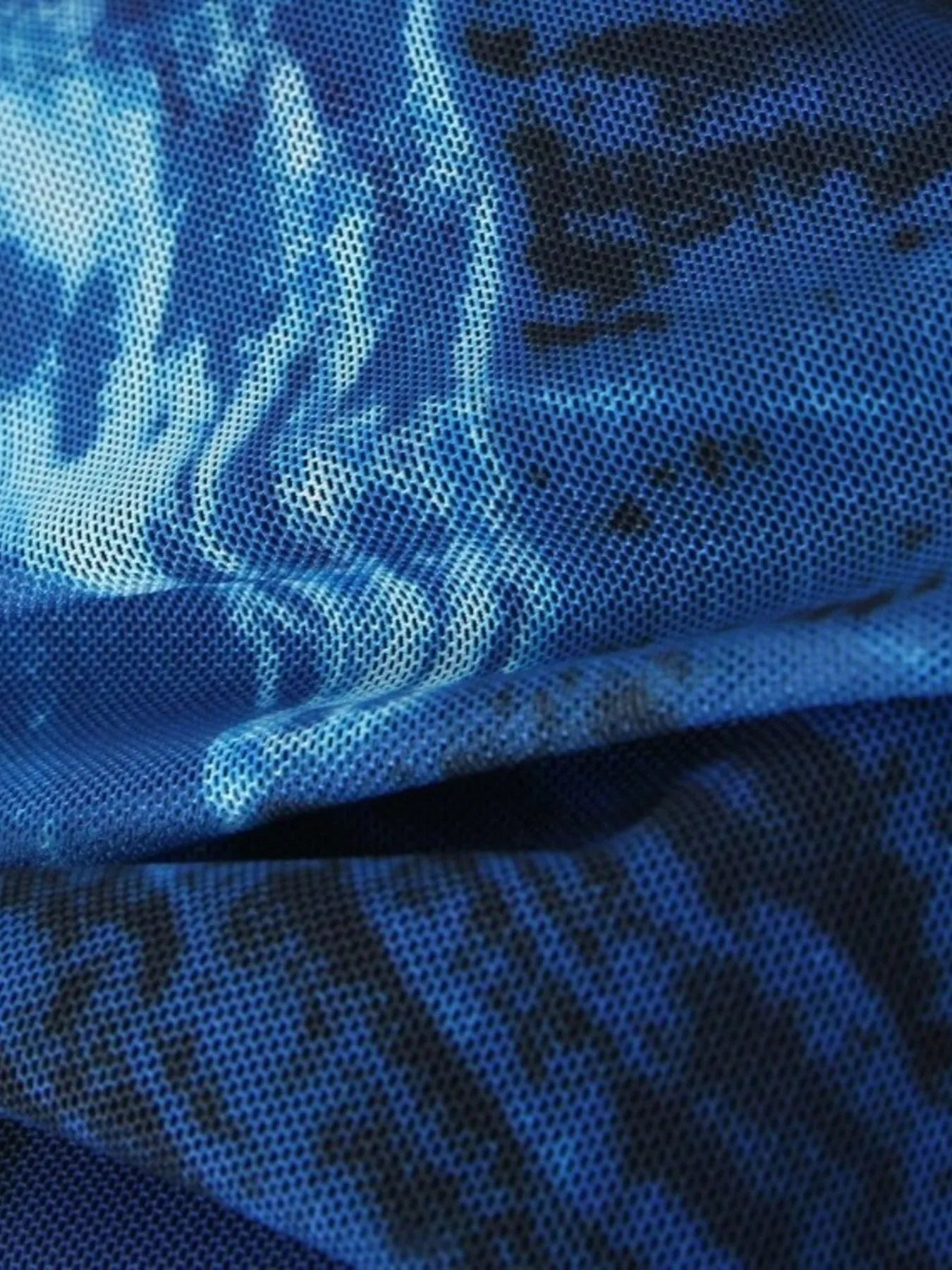 Floral Blue Mini Cami Dress fabric  close up with black patterns
