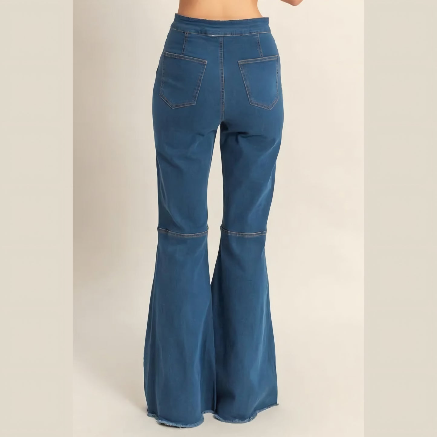 Raw Hem High-Waist Washed Flared Jeans Medium Wash