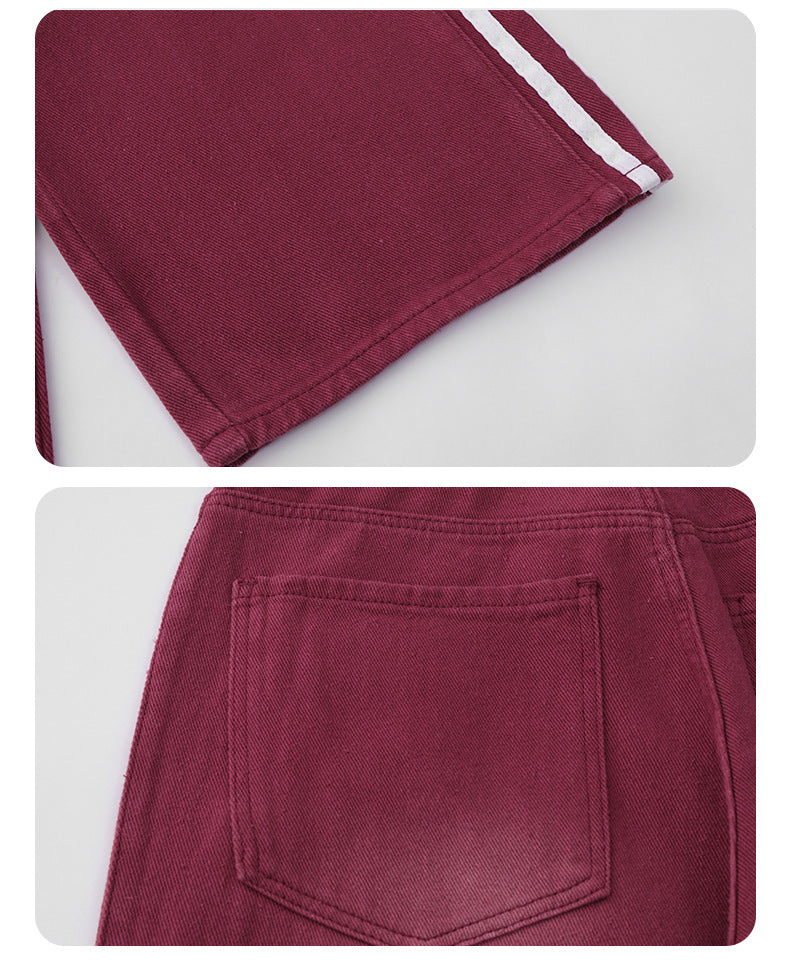 Red Slimming Edge Strip Lace Up Jeans