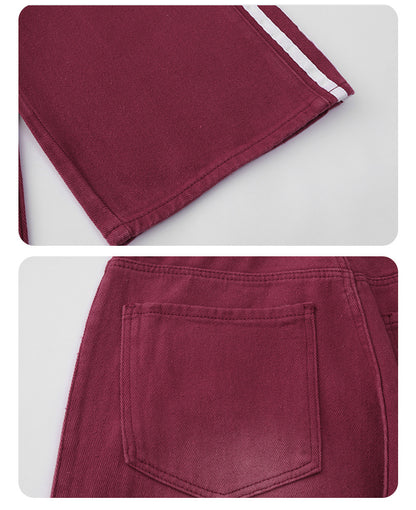 Red Slimming Edge Strip Lace Up Jeans