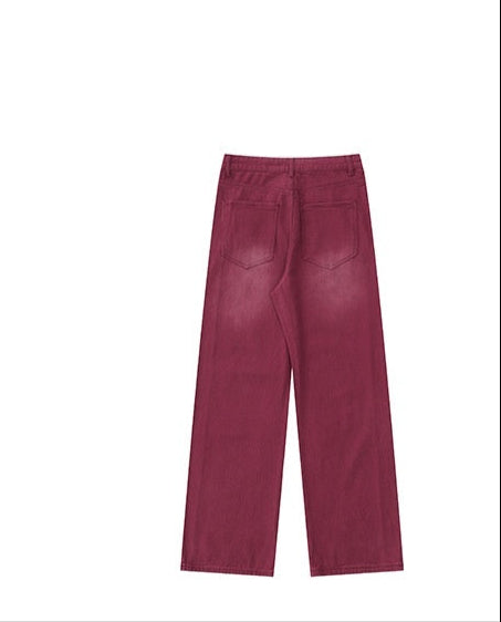 Red Slimming Edge Strip Lace Up Jeans