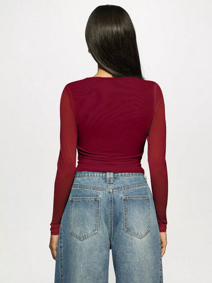 Rhinestone Embellished Long Sleeve Top