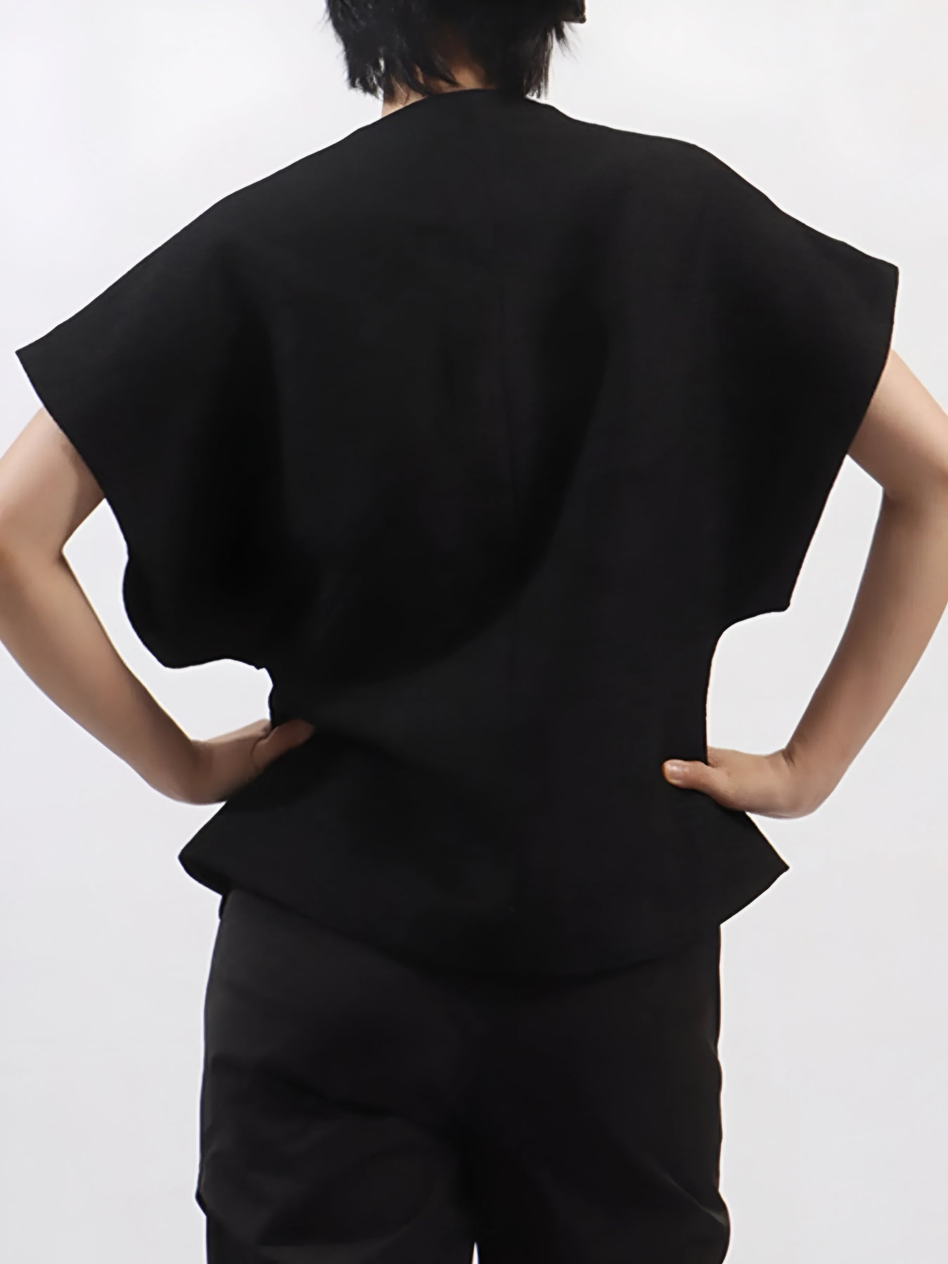 back view of luxury plus size and regular size vest coat with rhinestone embellishments