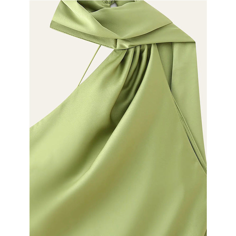Ribbon halter dress fabric neck/top close up view