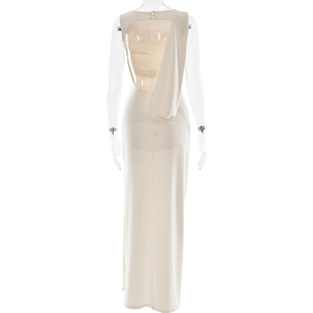 Round Neck Draped Backless Dress