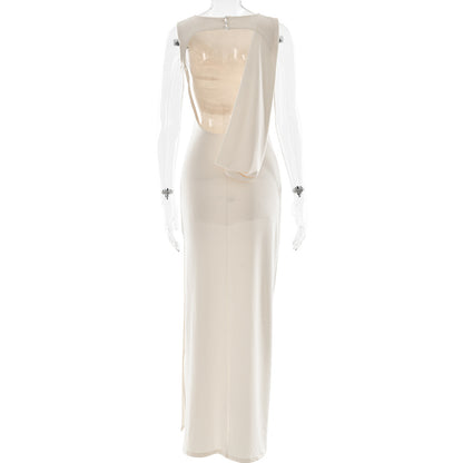 Round Neck Draped Backless Dress
