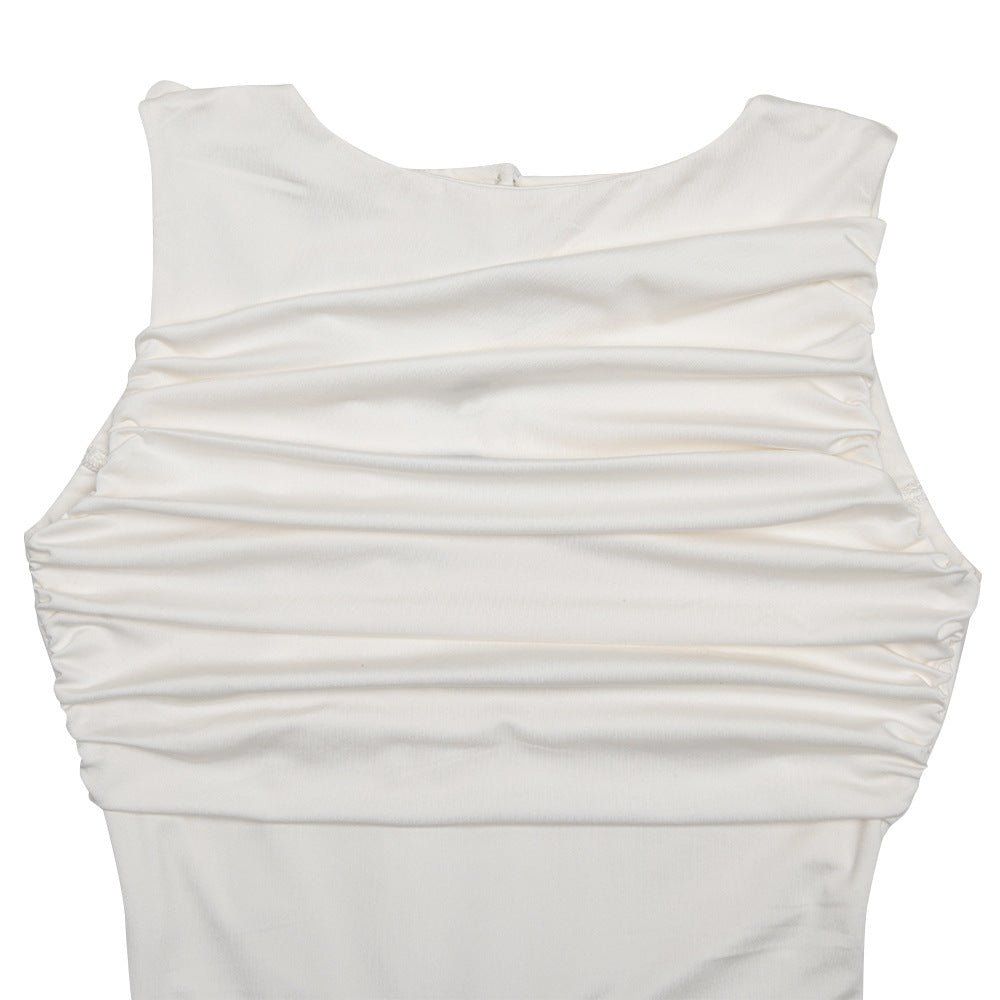 Round Neck Draped Backless Dress