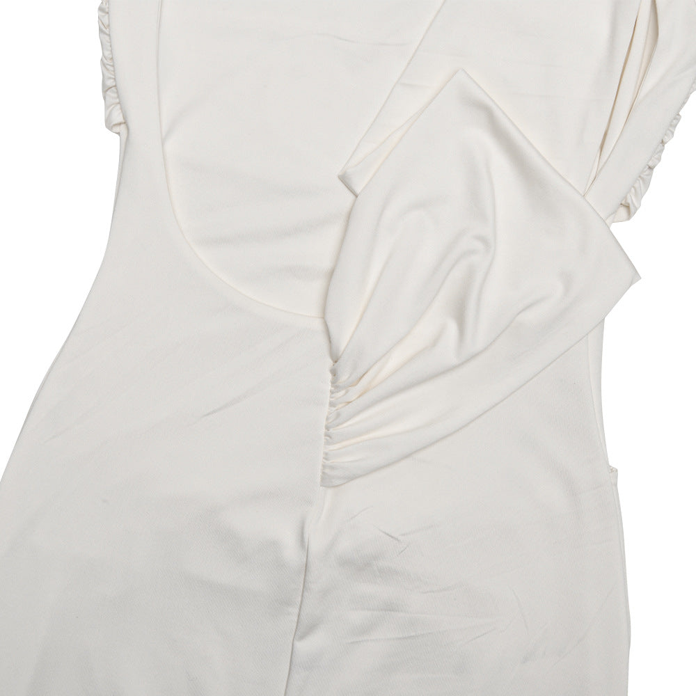 Round Neck Draped Backless Dress