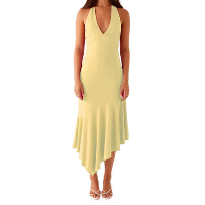 Elegant Halter Pleated Midi Dress