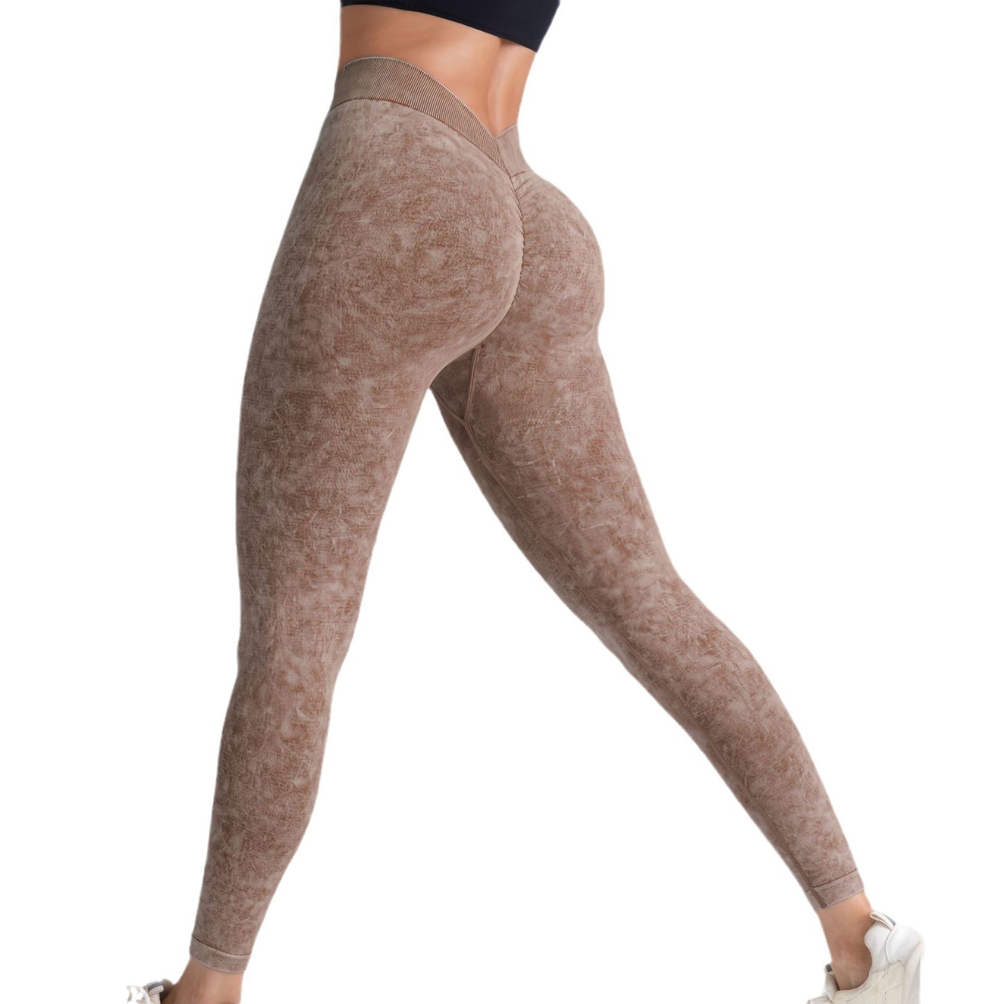 scrunch back gym leggings brown backview
